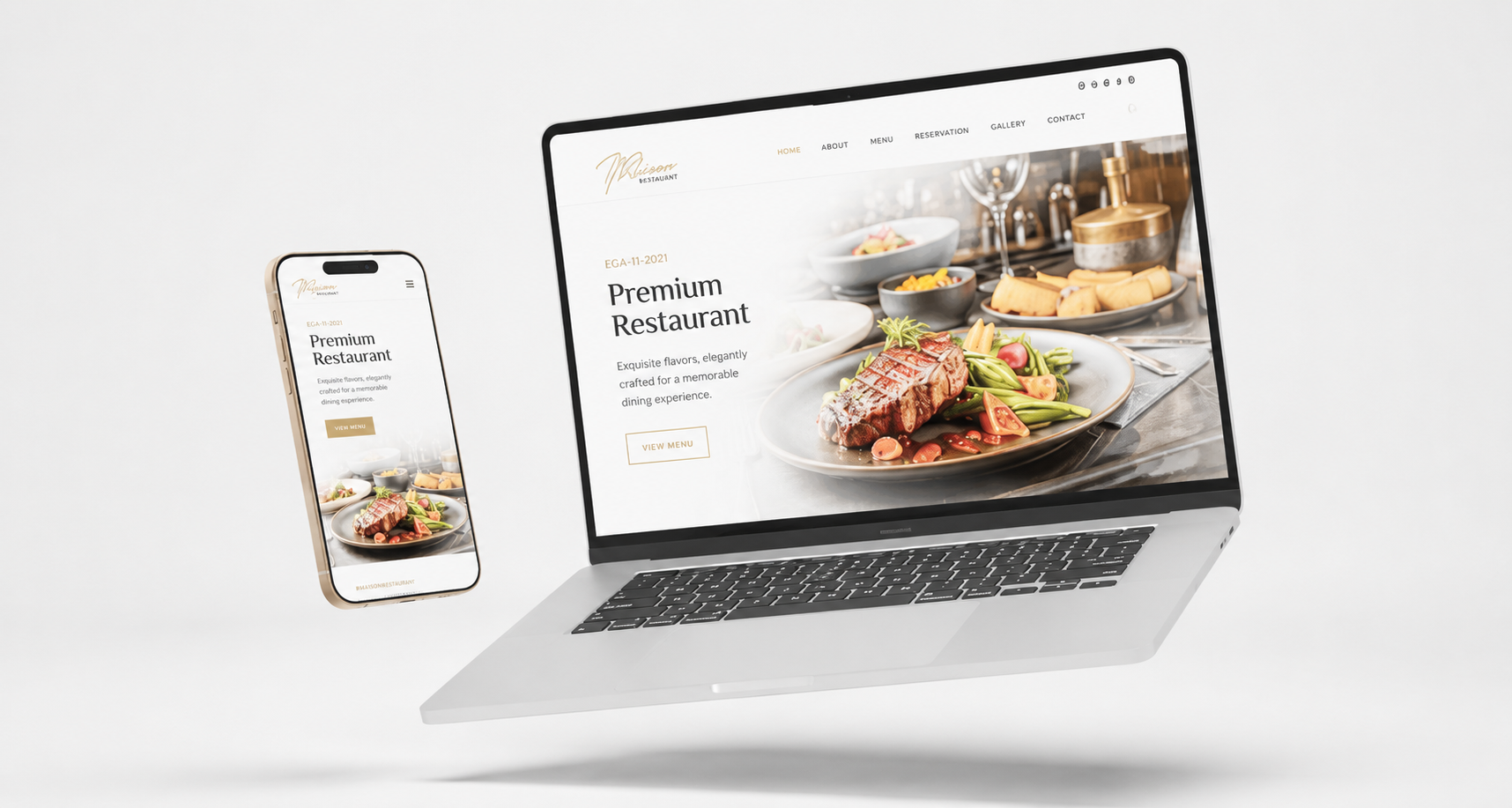 Restaurant website on laptop and phone